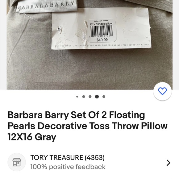 Pair of Barbara Berry grey accent pillows with button & embroidered accents - Picture 12 of 12